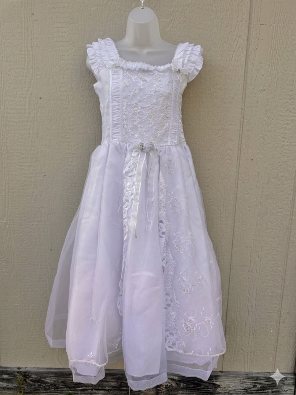 Girls' White Formal Floral Embroidered Dress Fairycore